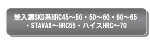 焼入鋼SKD系HRC45～50・50～60・60～65、STAVAX～HRC55・ハイスHRC~701