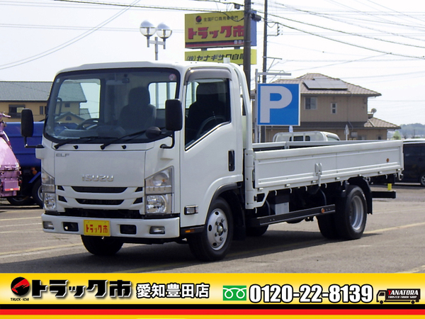 いすゞ エルフ 平 ハイキャブ ロング 全低床 3方開 床板 衝突軽減 2t AT
