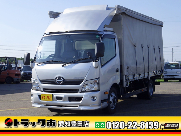 日野 デュトロ 平ボディ 幌カーテン付き 3t 全低床 ワイドロング AT